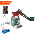 LINEA DE PRODUCCIÓN SEMIAUTOMATICA BLOQUERA CON CONTROL ELÉCTRICO CON TOLVA CON 1 MOTOR DE ELEVACIÓN Y 3 MOTORES VIBRATORIOS - BANDA TRANSPORTADORA Y MEZCLADORA DE MORTERO