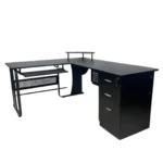 ESCRITORIO EN FORMA DE L CON GAVETEROS NEGRO MODERNO MADERA Y METAL – PREMIUM - Imagen 8
