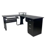 ESCRITORIO EN FORMA DE L CON GAVETEROS NEGRO MODERNO MADERA Y METAL – PREMIUM