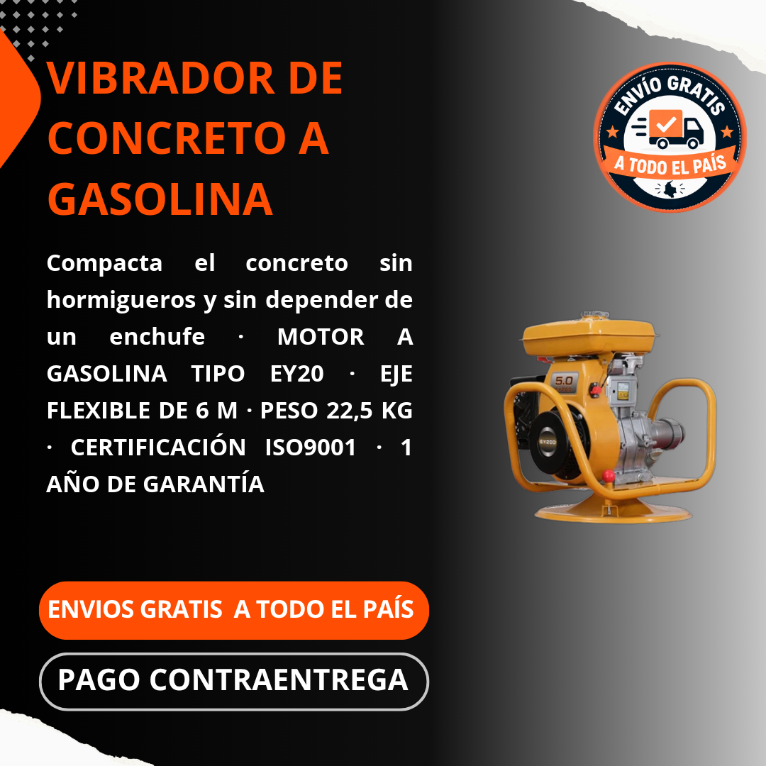 VIBRADOR DE CONCRETO A GASOLINA – EJE FLEXIBLE DE 6 M