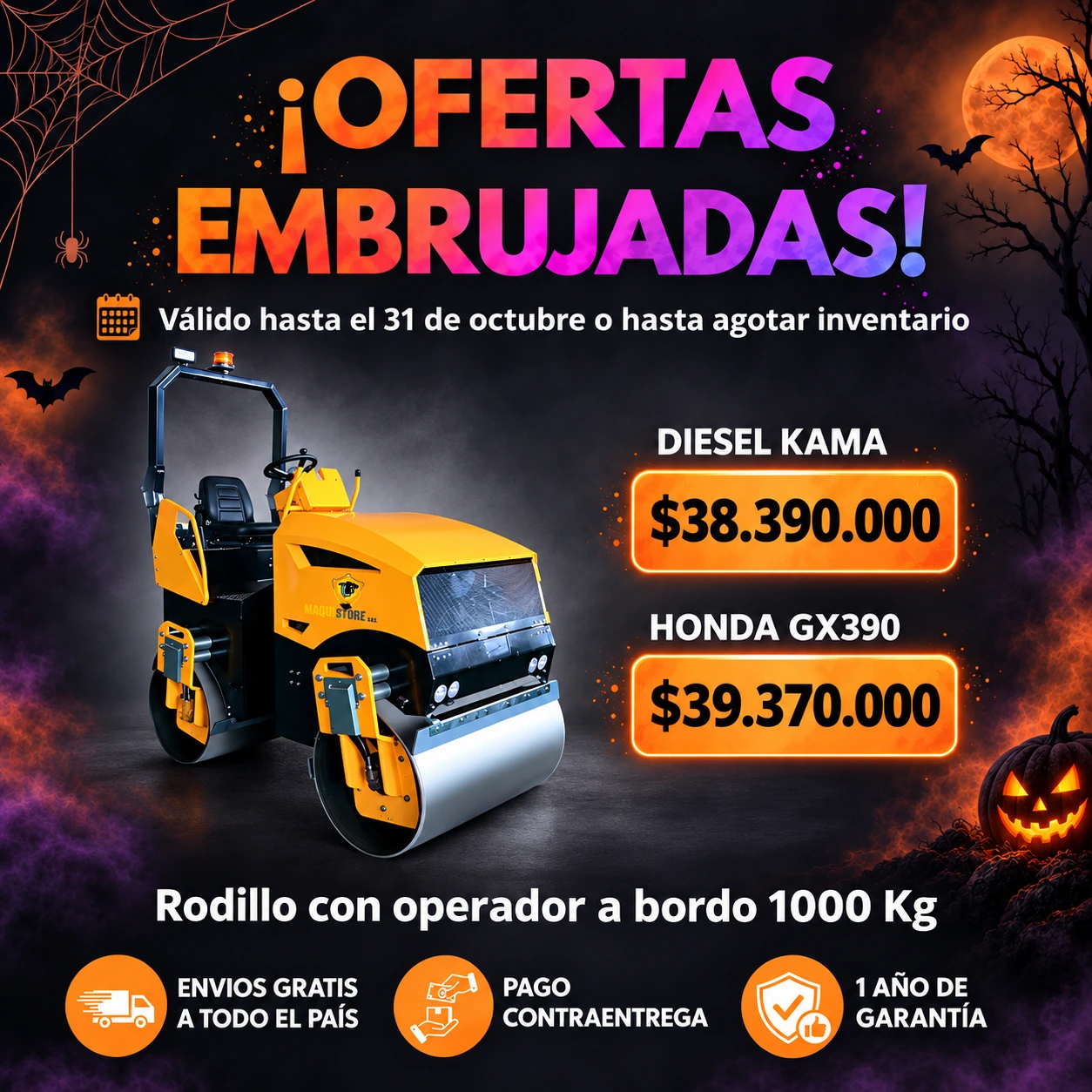 Rodillo amarillo en oferta embrujada-2 Rodillo con operador a a bordo 1000 KG - Imagen 1